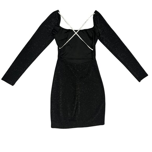 SHEIN Black Shimmer Bodycon Mini Dress XS Long Sleeve Party Glam - Picture 13 of 13